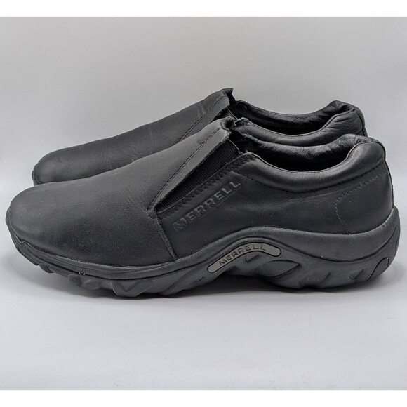 Merrell Womens Size 9 Jungle Moc Black Leather Midnight Ortholite Shoes Slip On - Picture 4 of 8